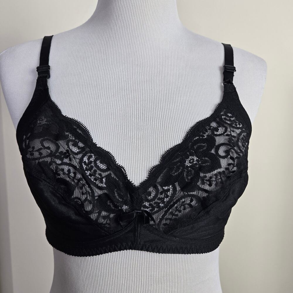 Gelmart Vintage Bra 36C Black Lace 100% Nylon Wire Free 1980s Style# 5769 Retro